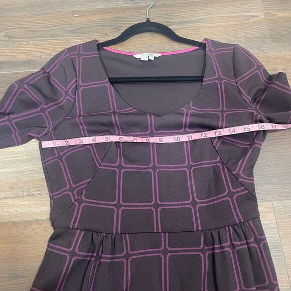 Boden 6 Eliza Ponte Sheath Dress Purple Windowpane Cotton V Neck Long Sleeves - Picture 11 of 11